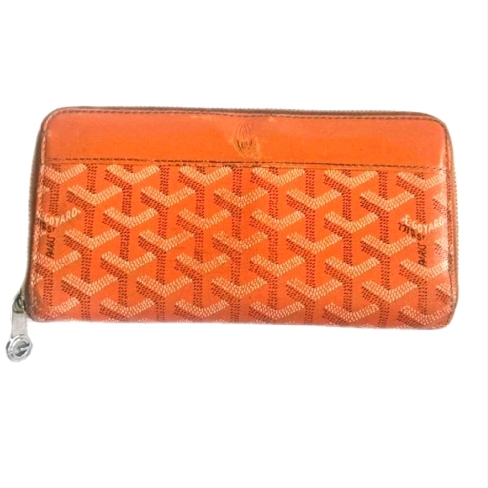 GOYARD Long Leather Wallet Matignon GM Wallet Orange Signature Chevron In Box